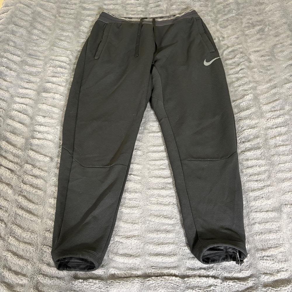 Nike Pro Dri-FIT Mens Ribbed Training Pants Dark Gray Joggers Large AT649
